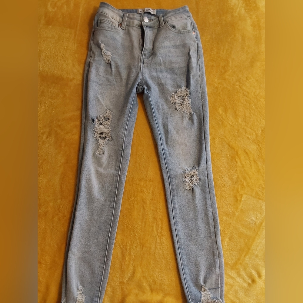 Blue Savvy Denim Jeans, Women's size  5/27W, Distressed Skinny Denim Blue Jeans